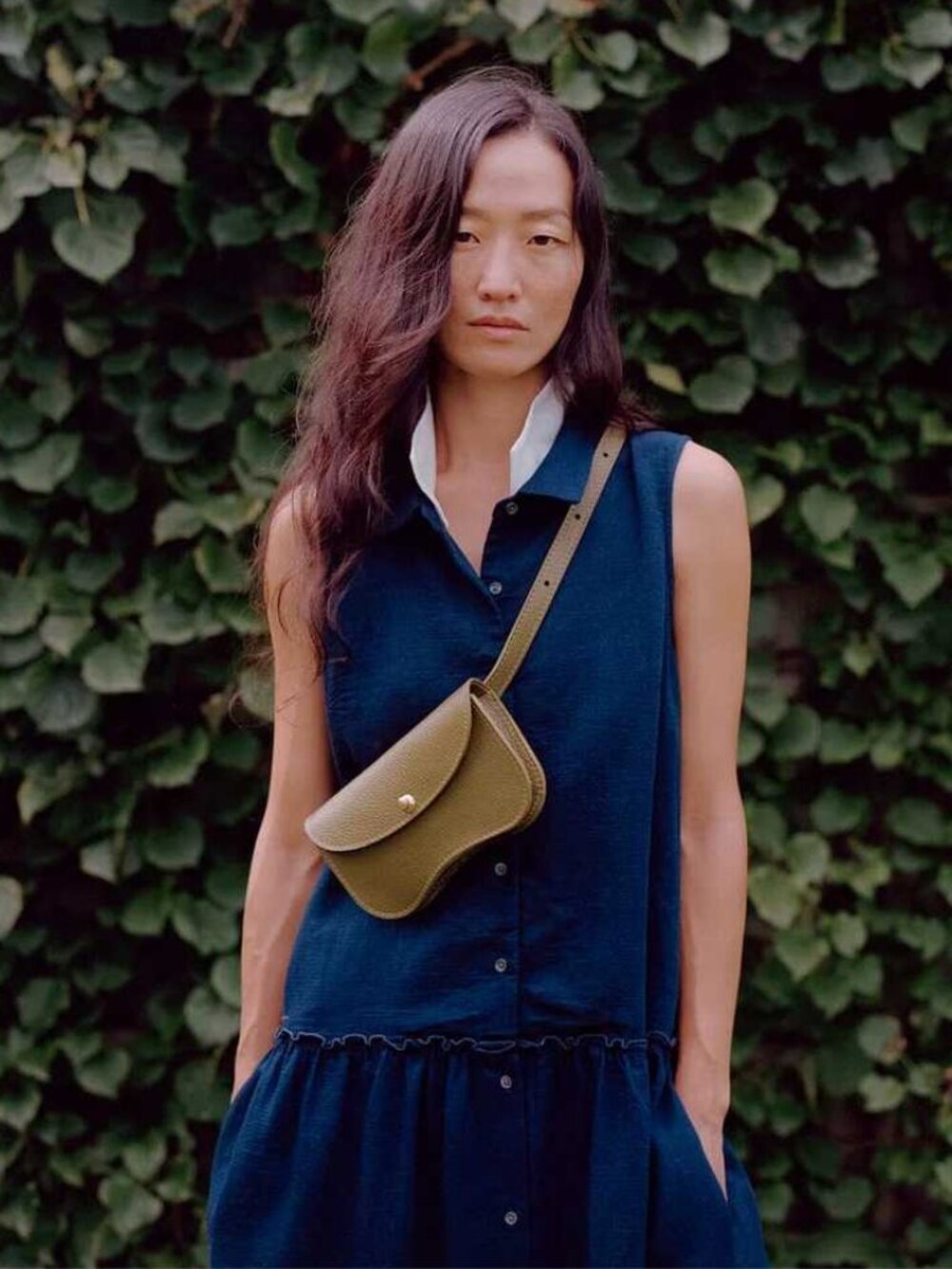 Lindquist Faba Leather Crossbody Bag Avocado Green